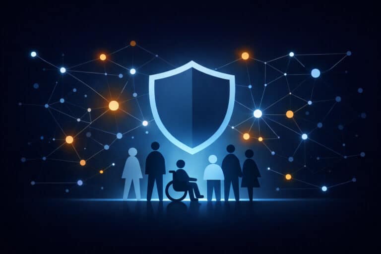 Abstract illustration representing ethical technology, digital inclusion, and community-focused innovation